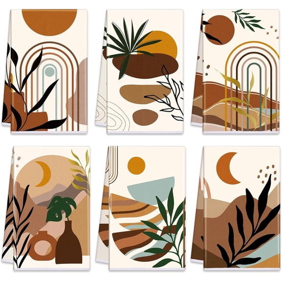 KKFEN-Set of 6 Kitchen Towels Vintage Themed Dish Towel Bathroom Decorative Rustic Cloths Tea Towels for Kitchen Bathroom Home Cooking Housewarming Gift, 14 x 21 inch(Bohemia,Bright)