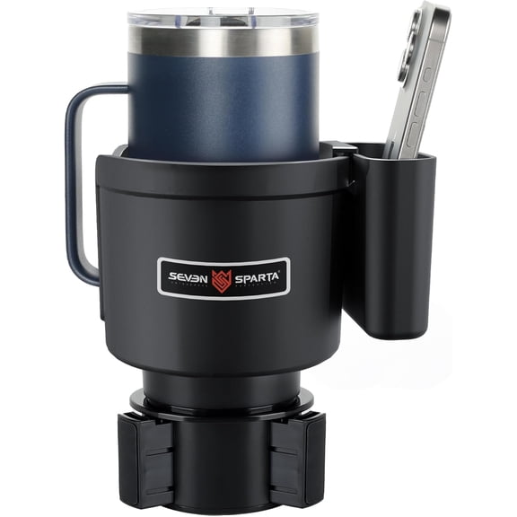 KKFEN-Seven Sparta Cup Holder Expander with Phone Holder & Cable Access, 3-in-1 Car Organizer, Side Storage Box for Phone/Cards, Compatible with Yeti, Owala, Hydro Flasks & Large Bottles Mugs in 3.5"