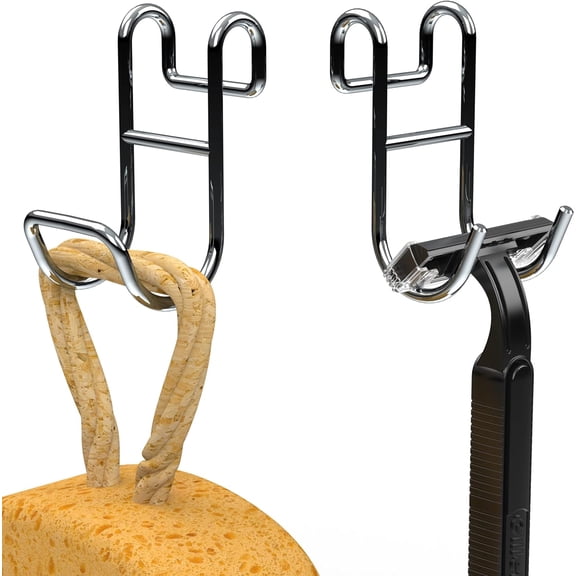 KKFEN-Shower Caddy Shelf Basket Rack Hooks Stainless Steel Metal Bathroom Hangers Hanging for Loofah Robe Massage Towel Squeegee Sponge Razor 2 Pack