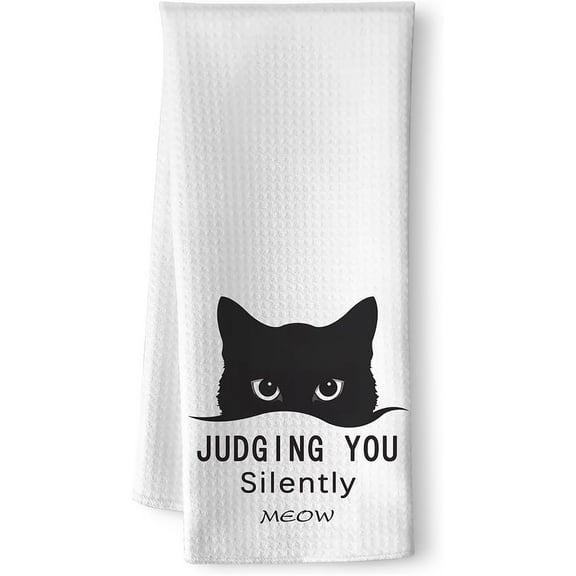 KKFEN-Silent Judgement Cat Kitchen Towels - Quick-Dry Whimsical Observer Feline Art Hand Cloth, Decorative Dish Towel with Observing Pet Design for Cat Ladies & Pet Moms | Amusing Home Accent & Novel