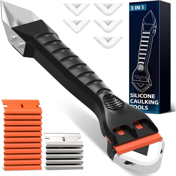 KKFEN-Silicone Caulking Tool Kit 3-in-1: Grout Sealant Remover Finishing Scraper Tools - Easy Caulk Removal Sealing Smoothing Bathtub Toilet Bathroom Shower Corner Tiles Joint Floor Sink