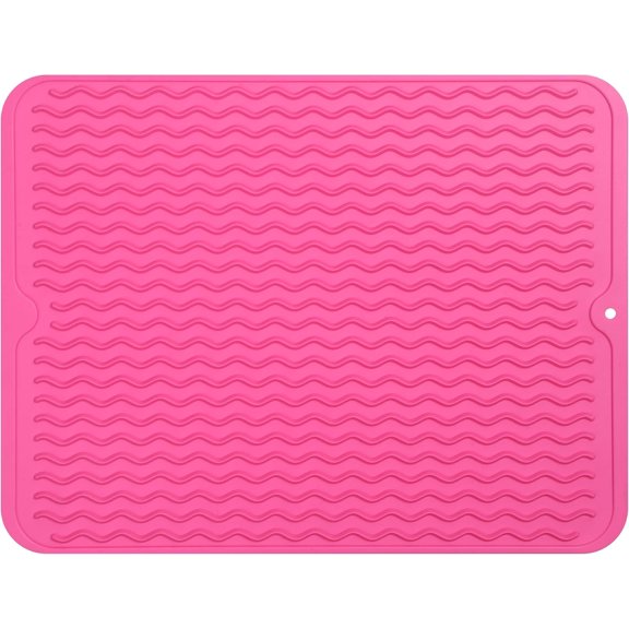 KKFEN-Silicone Dish Drying Mat for Multiple Usage,Easy clean,Eco-friendly,Heat-resistant Silicone Mat for Kitchen Counter or Sink,Refrigerator or drawer liner Rose L 16 inches x 12 inches