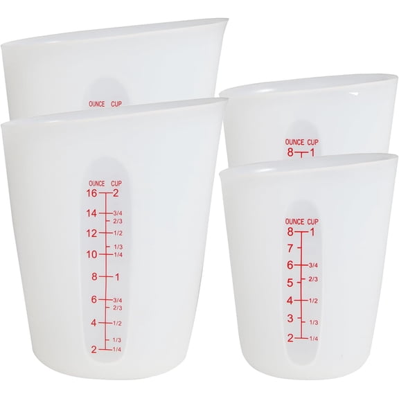 KKFEN-Silicone Measuring Cups (2 Cup + 1 Cup / 8 Once+16 Once) Flexible Measure Cups Chocolate Melting Squeeze Pour Baking Cup Dishwasher Safe BPA Free for Coffee Maker,Butter, 2X500 ML + 2X250 ML