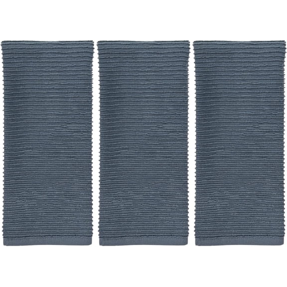 KKFEN-Slate Blue Gray Grey Kitchen Hand Dish Towels: Oversized 28" x 18", 100% Cotton Cloth Soft Cleaning Drying Absorbent Ribbed Design, Set of 3 Multipurpose for Everyday Use