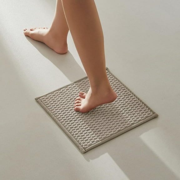 KKFEN-Small Bathroom Rugs, Non Slip Washable Bath Rugs Super Absorbent Bathroom Rug Thin Quick Dry Low Pile Bath Mats, Beige 12"x12"