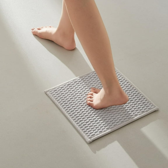 KKFEN-Small Bathroom Rugs, Non Slip Washable Bath Rugs Super Absorbent Bathroom Rug Thin Quick Dry Low Pile Bath Mats, Light Grey 12"x12"