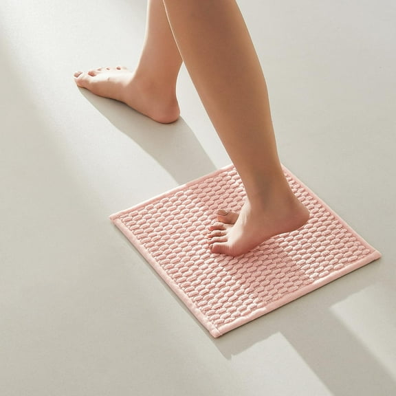 KKFEN-Small Bathroom Rugs, Non Slip Washable Bath Rugs Super Absorbent Bathroom Rug Thin Quick Dry Low Pile Bath Mats, Pink 12"x12"