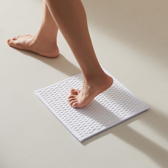 KKFEN-Small Bathroom Rugs, Non Slip Washable Bath Rugs Super Absorbent Bathroom Rug Thin Quick Dry Low Pile Bath Mats, White 12"x12"