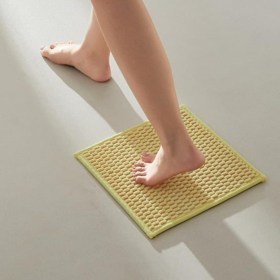 KKFEN-Small Bathroom Rugs, Non Slip Washable Bath Rugs Super Absorbent Bathroom Rug Thin Quick Dry Low Pile Bath Mats, Yellow 12"x12"