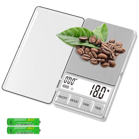 KKFEN-Small Coffee Scale with Timer, Espresso Scale with Timer 1000 x 0.1g, Mini Food Scale Large Backlit LCD Display Stainless Steel, Digital Pocket Scale Grams and Ounces