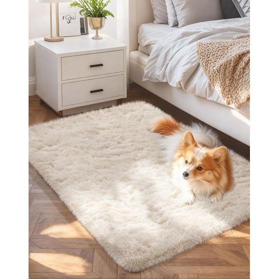 KKFEN-Small Ivory Entryway Throw Rugs for Bedroom, 2x3 Mini Area Rug, Affordable Non Slip Fluffy Carpet, Fuzzy Soft Living Room Rugs, Home Decor Aesthetic, Nursery