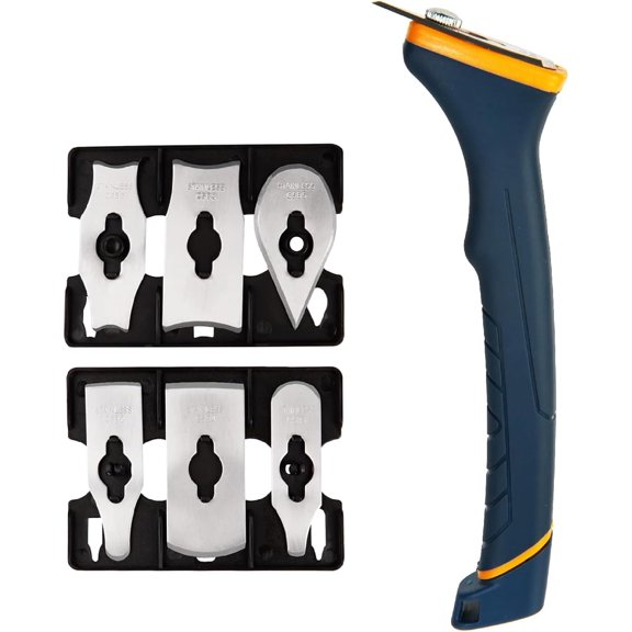 KKFEN-Soft Grip Contour Paint Scraper, 6pcs Different Stainless Steel Blades for Removing Paint, Varnish, Putty Caulk or Rust for Scraping Various Rounded and Contoured Wood Surfaces Orange