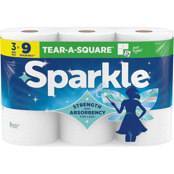 KKFEN-Sparkle Pick-A-Size Paper Towels, 3 Triple Rolls = 9 Regular Rolls, Everyday Value Paper Towel With Full And Half Sheets