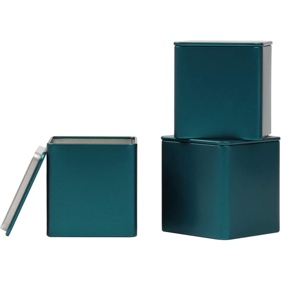 KKFEN-Square Tin Can Empty Cube Steel Box Storage Container kit 65mm Series for Treats, Gifts, Favors, Loose Tea, Coffee and Crafts, Emerald Green, 3S