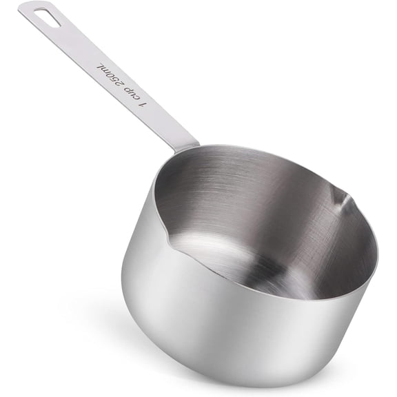 KKFEN-Stainless Steel Measuring Cup Metal Measuring Spoons with Scales & Storage Rings Dual Pour Mouth Measuring Scoop Kitchen Supplies(1 Measuring Cup)