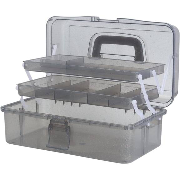 KKFEN-Storage Bins,Three-Layer Multipurpose Art & Craft Storage Container,Carry Tackle Organizer,Medicine Cosmetic Art Supply Box for Art Supply Makeup Hair Accessories Painting Tools - Gray