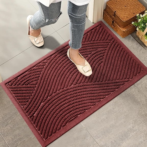 KKFEN-Sturdy Front Door Mat, Absorbent Muddy Dirt Resist Welcome Door Mats Outdoor Indoor, Stain and Fade Resistant, Non-Slip Backing Entry Mat Low Profile Doormat for Entryway, 2917, Red