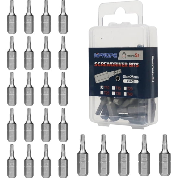 KKFEN-T10 Screwdriver Bit Set, Torx Bits T10, 1/4" Hexagon Bit (Length: 1", 25 Pack)