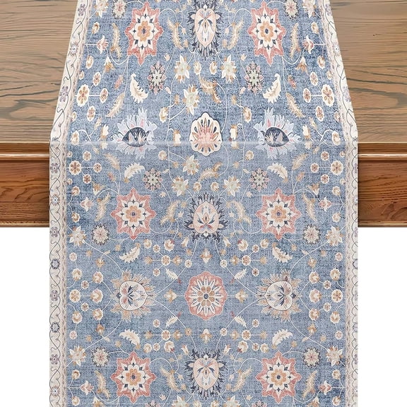 KKFEN-Table Runner Boho Table Runners Vintage Elegant Farmhouse Table Center Linen Decor for Home Dining Party Entrance (13x72 Inch) Blue