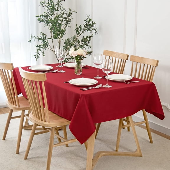 KKFEN-Textured Rectangular Tablecloth Water Resistance Antiwrinkle Spillproof Soft Jacquard Table Cloth for Dining Room, Buffet Banquet Parties and Holiday Dinners, 60 x 104 Inch, Red