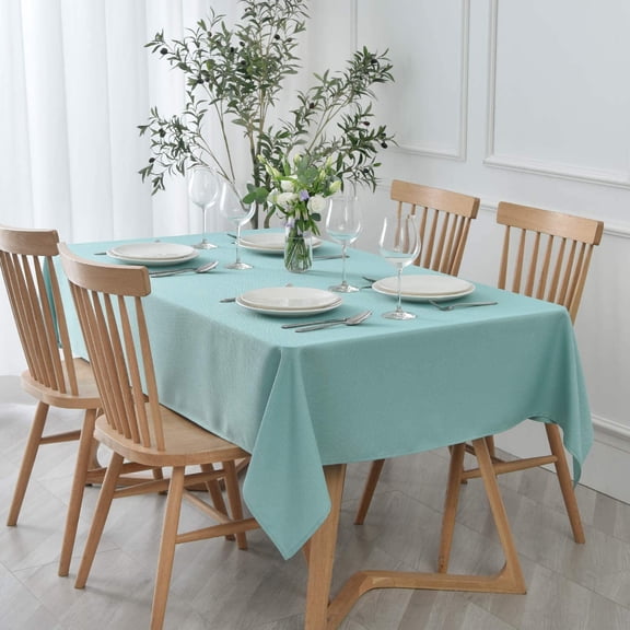 KKFEN-Textured Rectangular Tablecloth Water Resistance Antiwrinkle Spillproof Soft Jacquard Table Cloth for Dining Room, Buffet Banquet Parties and Holiday Dinners, 60 x 104 Inch, Turquoise