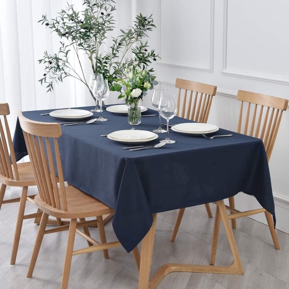 KKFEN-Textured Rectangular Tablecloth Water Resistance Antiwrinkle Spillproof Soft Jacquard Table Cloth for Dining Room, Buffet Banquet Parties and Holiday Dinners, 60 x 104 Inch, Navy Blue
