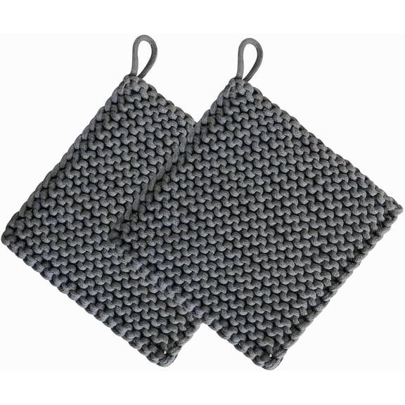 KKFEN-Thick Crocheted Pot Holders, Handmade Hot Pads Crocheted Trivets for Kitchen hot Dishes(2-Pack), 8"x8" (Dark Grey)