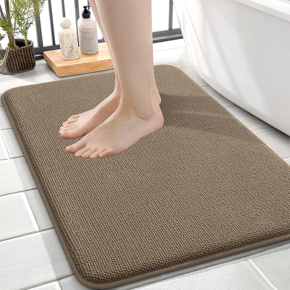 KKFEN-Thick Memory Foam Bath Mat Rug 24x16, Extra Soft Absorbent Bathroom Rug, Quick Dry Bath Mats, Non-Slip, Machine Washable Carpet for Bathroom, Tub and Shower, Home Decor Accessories, Tan