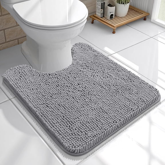 KKFEN-Toilet Rugs U-Shaped 20x20, Extra Soft Absorbent Chenille Contour Bathroom Rugs for Toilet, Dry Quickly, Machine Washable, Non-Slip Bath Mat, Grey