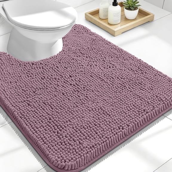 KKFEN-Toilet Rugs U-Shaped 24x20, Extra Soft Absorbent Chenille Contour Bathroom Rugs for Toilet, Dry Quickly, Machine Washable, Non-Slip Bath Mat, Deep Plum