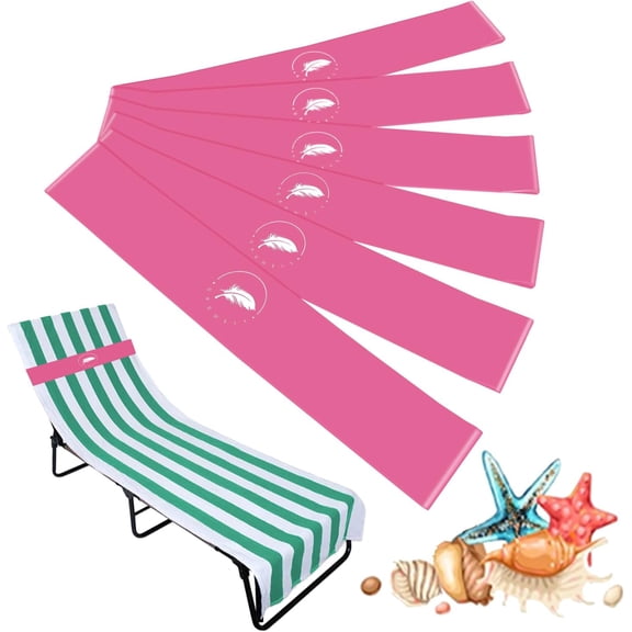 KKFEN-Towel Bands (6 Pack) - Stretch Beach Towel Clips for Beach Cruise Pool Chairs, Lounge Towel Holder Elastic, Cruise Ship Essentials (Pink)