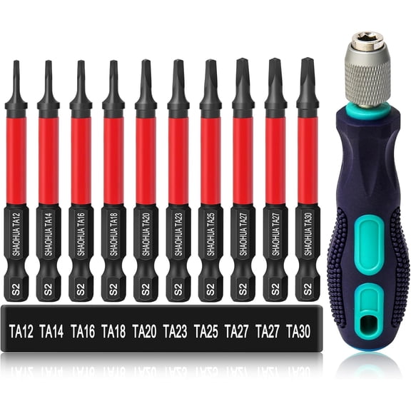 KKFEN-Triangle Screwdriver Bits w/1/4" Quick Change Bit Driver, 10PCS Upgraded S2 Steel Impact Triangle Drill Bit Set Size TA12/14/16/18/20/23/25/27(x2)/30, 2.55'' Triangle Bit Set, Triangle Screwdri
