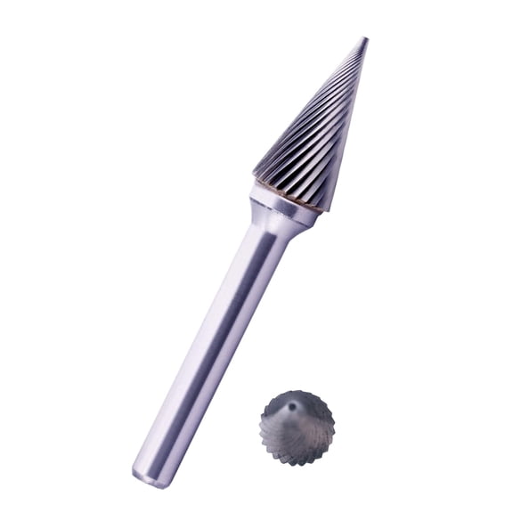 KKFEN-Tungsten Carbide Burr Bit 1/4" Shank 25 Degree Pointed Cone Shape End Single Flute Carbide Rotary File Bits for Metal Working, Deburring, Grinding, Polishing, Carving and Engraving