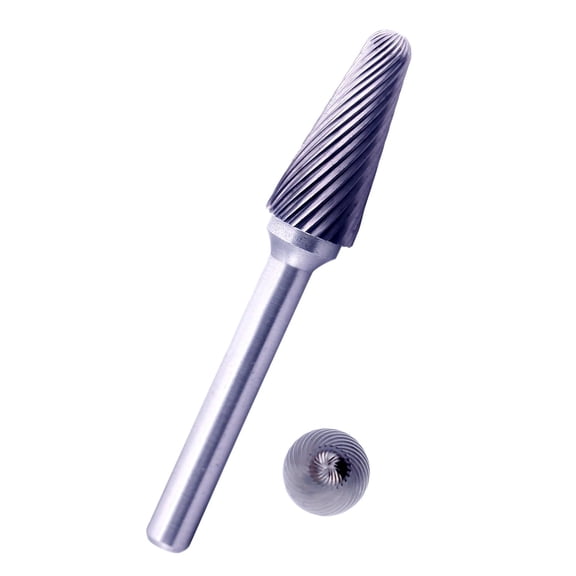 KKFEN-Tungsten Carbide Burr Bit 1/4" Shank Ball-Nosed Cone Shape End Single Flute Carbide Rotary File Bits for Metal Working, Deburring, Grinding, Polishing, Carving and Engraving