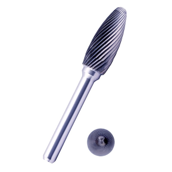 KKFEN-Tungsten Carbide Burr Bit 1/4" Shank Flame Sharp End Single Flute Carbide Rotary File Bits for Metal Working, Deburring, Grinding, Polishing, Carving and Engraving