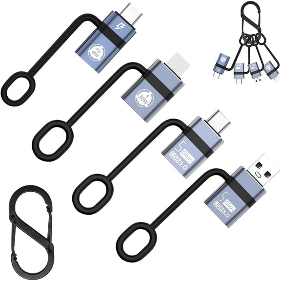 KKFEN-Type C to USB 3.0 Adapter for iPhone to USB C Male,USB C Female to iPhone Male,Support PD Fast Charging,Compatible with Galaxy,with Anti-Loss Device and Backpack Buckle (4Pack)