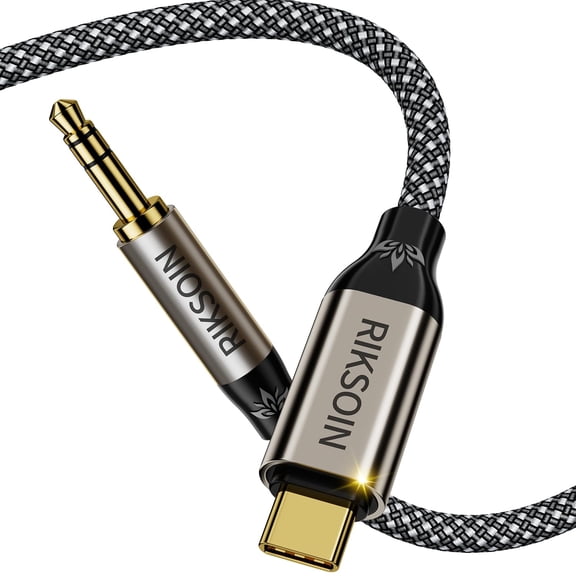 KKFEN-USB C to 3.5mm Aux Cable,Silver-Plated Copper Core Type C to 3.5mm Headphone Car Stereo Cord Compatible with iPhone 15, 15 Pro Max Plus, Samsung Galaxy S24 S23 S22 S21-2FT