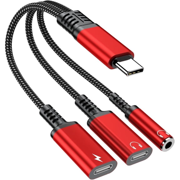 KKFEN-USB-C to 3.5mm Headphone and Charger Adapter, 3 in 1 Dual Type C Aux Splitter Charger Headphone Jack Dongle Cord Compatible for iPhone 15/16/17 Pro/Max/Plus, iPad, Samsung Galaxy S23/S24 Ultra