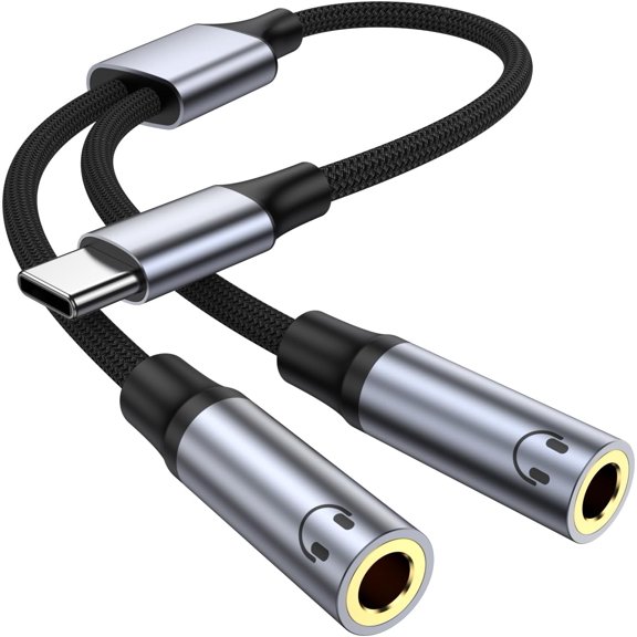 KKFEN-USB C to Dual 3.5mm Female Headphone Splitter, Type C to Dual 3.5mm Female Aux Y Jack Splitter Headphone Microphone Adapter for iPhone 17 16 15 Pro Max, Samsung Galaxy S25 S24, Pixel, Note
