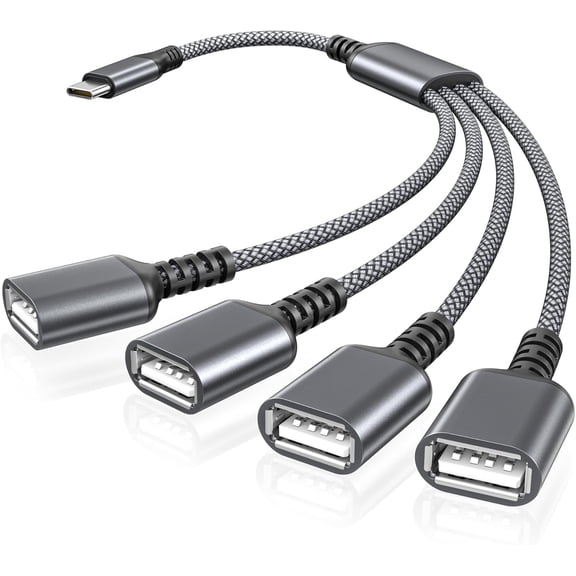 KKFEN-USB C to Four USB Cable Adapter 3.3FT,Type C Male to 4 USBA Female 2.0 Splitter,Thunderbolt 3 Multiple Multi Port Hub,Double Dual Cord Converter for Laptop,Mac,iPhone 16 15,iPad