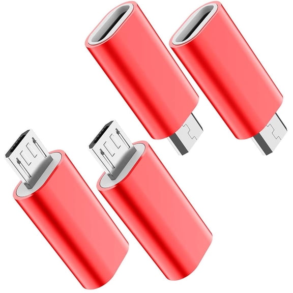 KKFEN-USB C to Micro USB Adapter, (4-Pack) Type C Female to Micro USB Male Convert Connector Support Charge Data Sync Compatible with Samsung Galaxy S7/S7 Edge, Nexus 5/6 and Micro USB Devices (Red)