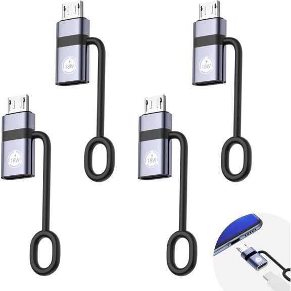 KKFEN-USB C to Micro USB Adapter, 4 Packs, Supports 18W Fast Charging and Data Transfer, Suitable for USB C Socket to Micro Plug Adapter, not Suitable for Headphones, Gray