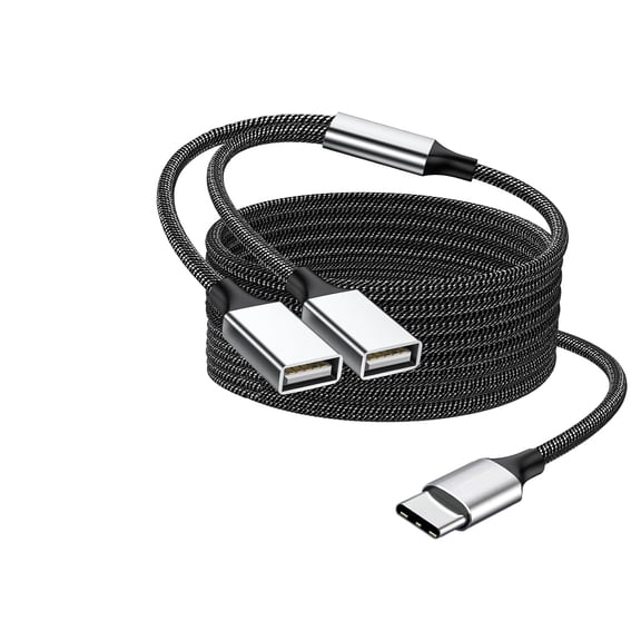 KKFEN-USB C to Double USB Cable Splitter 6.6Ft, Type C to Two Type A Adapter for Laptop,Tablet, Telephone,Flash Disk Drive, Gaming Consoles