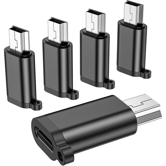 KKFEN-USB Mini Adapter,USB-C to Mini-USB Adapter, Type C Female to Mini USB 2.0 Male Converter Connector Support Charge & Data Sync for GPS Receiver/Digital Camera/Dash Cam/MP3 Player etc.(5 Pack)