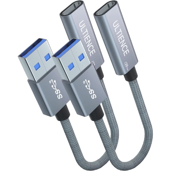 KKFEN-USB to USB C Cable Adapter 2 Pack, USB C Female to USB A Male Adapter - 10Gbps Data Transfer 60W Fast Charging, Type-C 3.2 Converter Compatible with Laptops, PCs, Flash Drives (0.41 Ft, Grey)
