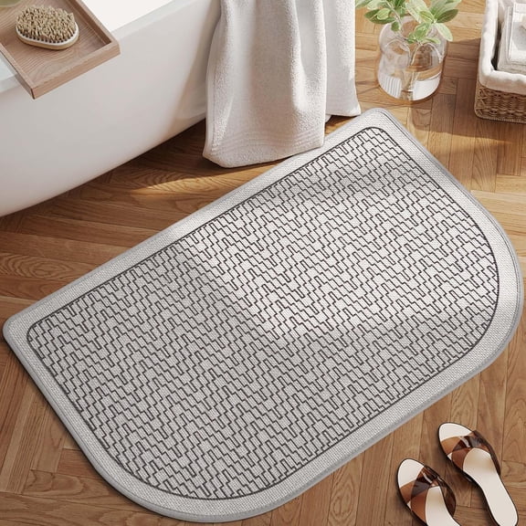 KKFEN-Ultra Thin Bathroom Rugs Mat Quick Dry Absorbent Non Slip Bath Mat Bath Mats for Bathtub Mat Bathroom Carpet Fit Under Door Washable Floor Rubber Half Round Bath Rugs Grey 16x24