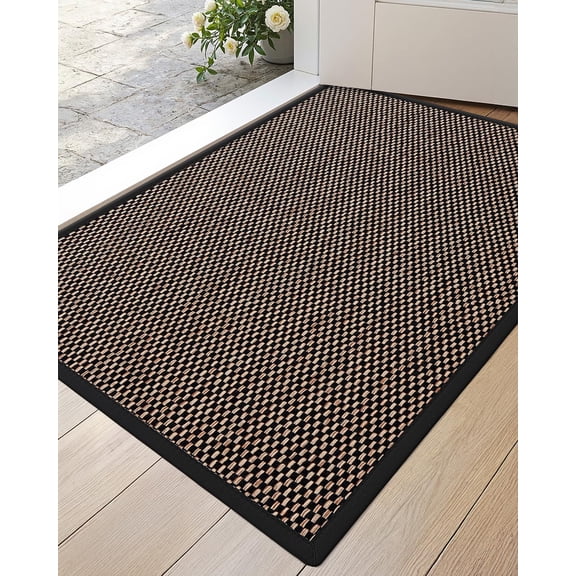 KKFEN-Ultra Thin Entryway Indoor Door Mat 17x30, Non Slip Rubber Backing Inside Entry Mat, Low Profile Easy Clean Dirt Trapper Doormat for Inside Entrance Patio, Black