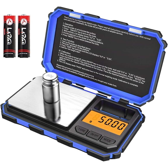 KKFEN-(Upgradaed) Digital Mini Scale, 200g /0.01g Pocket Scale, 50g Calibration Weight, Electronic Smart Scale, 6 Units, LCD Backlit Display, Tare, Auto Off, Stainless Steel (Battery Included)