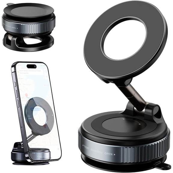 KKFEN-Upgraded 360 Magnetic Car Phone Holder with Stronger Suction Cup & 20N Magnet, Foldable and Adjustable Dashboard/Air Vent Mount for iPhone 17 16 15 14 Series