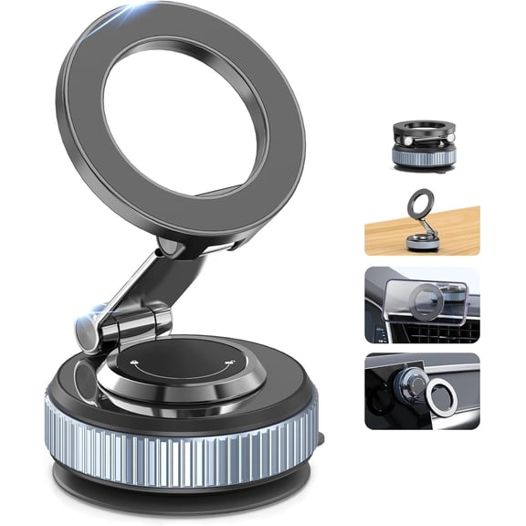 KKFEN-Vacuum Magnetic Car Phone Holder Stand,360 Adjustable Car Phone Mount for Magsafe with Suction Cup & Swivel Lock,Foldable Phone Holders for Your Car,Cell Phone Car Mount for iPhone & Android